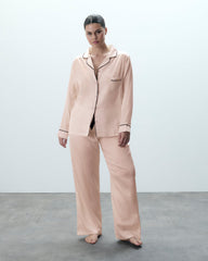 Satin Pajama Set with Black Piping and Bow