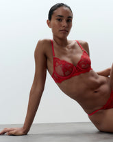 Red Embroidered Sheer Bra Floral Lace