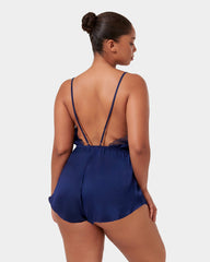 Navy Satin Teddy Elegant Lingerie