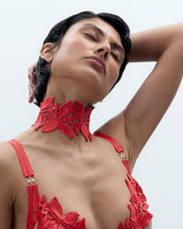 Fiery Red Floral Lace Choker