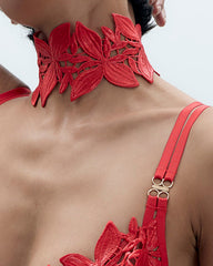 Fiery Red Floral Lace Choker