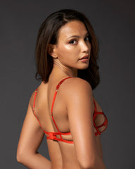 Fiery Red Statement Bra with Floral Applique