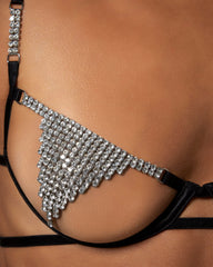 Diamante Open Back Bra Black Silver Sparkle