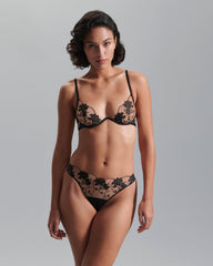 Sheer Floral Thong with Scalloped Edge