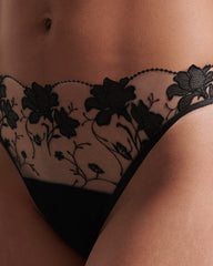 Sheer Floral Thong with Scalloped Edge