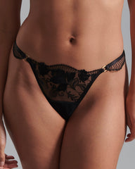 Lace Thong with Floral Embroidery
