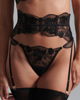 Black Lace Suspender Belt with Delicate Floral Embroidery
