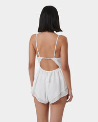 Elegant Loungewear Teddy with Plunge Neckline and Ruffle Skirt