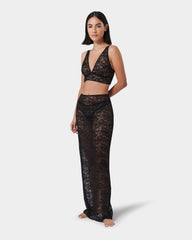 Floral Lace Long Skirt with Rear Split