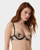 Embroidered Sheer Lace Bra Black Pearl