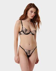 Embroidered Sheer Lace Bra Black Pearl