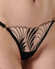 Art Deco Sheer Mesh Thong with Scalloped Fan Embroidery
