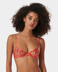 Floral Embroidered Lace Bra Coral Mesh