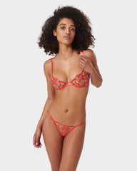 Floral Embroidered Lace Bra Coral Mesh