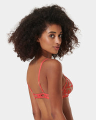 Floral Embroidered Lace Bra Coral Mesh