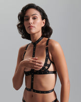 Sleek Black Choker Harness with Gold Accents