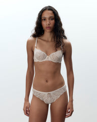 Pearl Pink Lace Thong with Floral Details