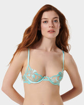 Floral Embroidered Sheer Blue Bra