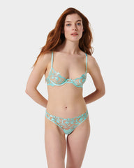 Floral Embroidered Sheer Blue Bra