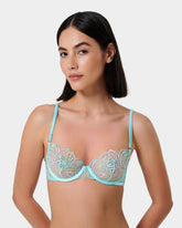 Floral Embroidered Blue Lace Bra