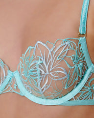 Floral Embroidered Blue Lace Bra