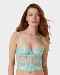 Floral Embroidered Bustier in Paradise Blue