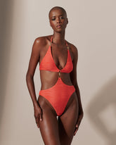 Plunge Cutout Swimsuit Coral Waves