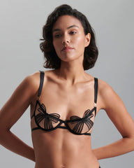 Open Bow Bra in Black Sheer Mesh and Satin