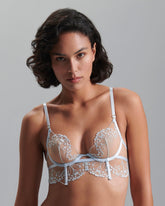 Floral Embroidered Sheer Bra in Blue