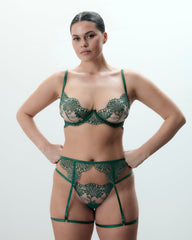 A Floral Embrace Garter Belt Thigh Harness in Verdant Green