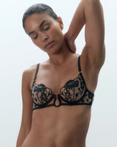Embroidered Sheer Bra Elegant Lace Black
