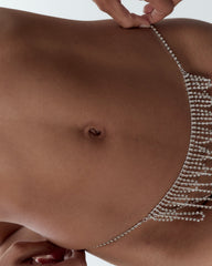 Silver Diamante Thong Draped Chains Open Design
