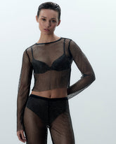 Sheer Mesh Top with Sparkling Embellishments