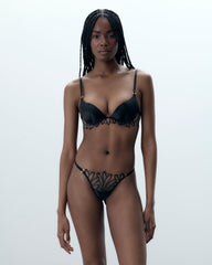 Floral Embroidered Thong Sheer Mesh Satin Trim