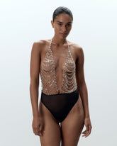 Crystal Mesh Bodysuit Open Back Lingerie