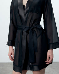 Chiffon Kimono Black Satin Trim Loose Sleeve