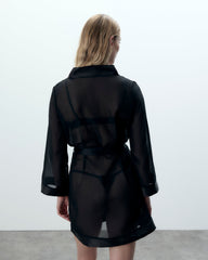 Chiffon Kimono Black Satin Trim Loose Sleeve