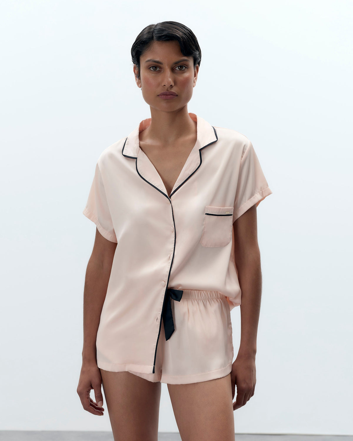 Satin Pajama Short Set with Classic Bow