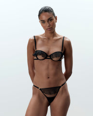 Delicate Ruffle Thong Black Lingerie