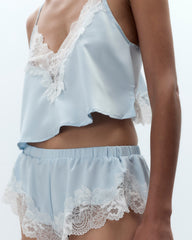 Luxury Satin Cami and Shorts Set in Ice Water Blue
