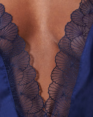 Navy Satin Teddy Elegant Lingerie