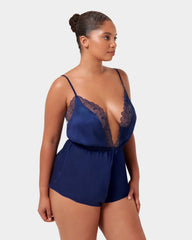 Navy Satin Teddy Elegant Lingerie