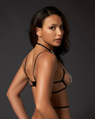 Dazzling Rhinestone Harness Black Silver Adjustable Straps