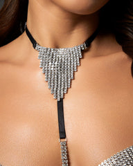 Dazzling Rhinestone Harness Black Silver Adjustable Straps
