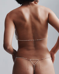 Pearl Embellished Thong with Delicate Chains