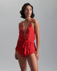 Romantic Red Chiffon Teddy Lingerie