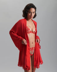 Sheer Chiffon Kimono with Romantic Red Embroidery