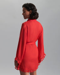 Sheer Chiffon Kimono with Romantic Red Embroidery