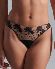 Sheer Floral Thong with Scalloped Edge