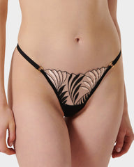 Art Deco Sheer Mesh Thong with Scalloped Fan Embroidery